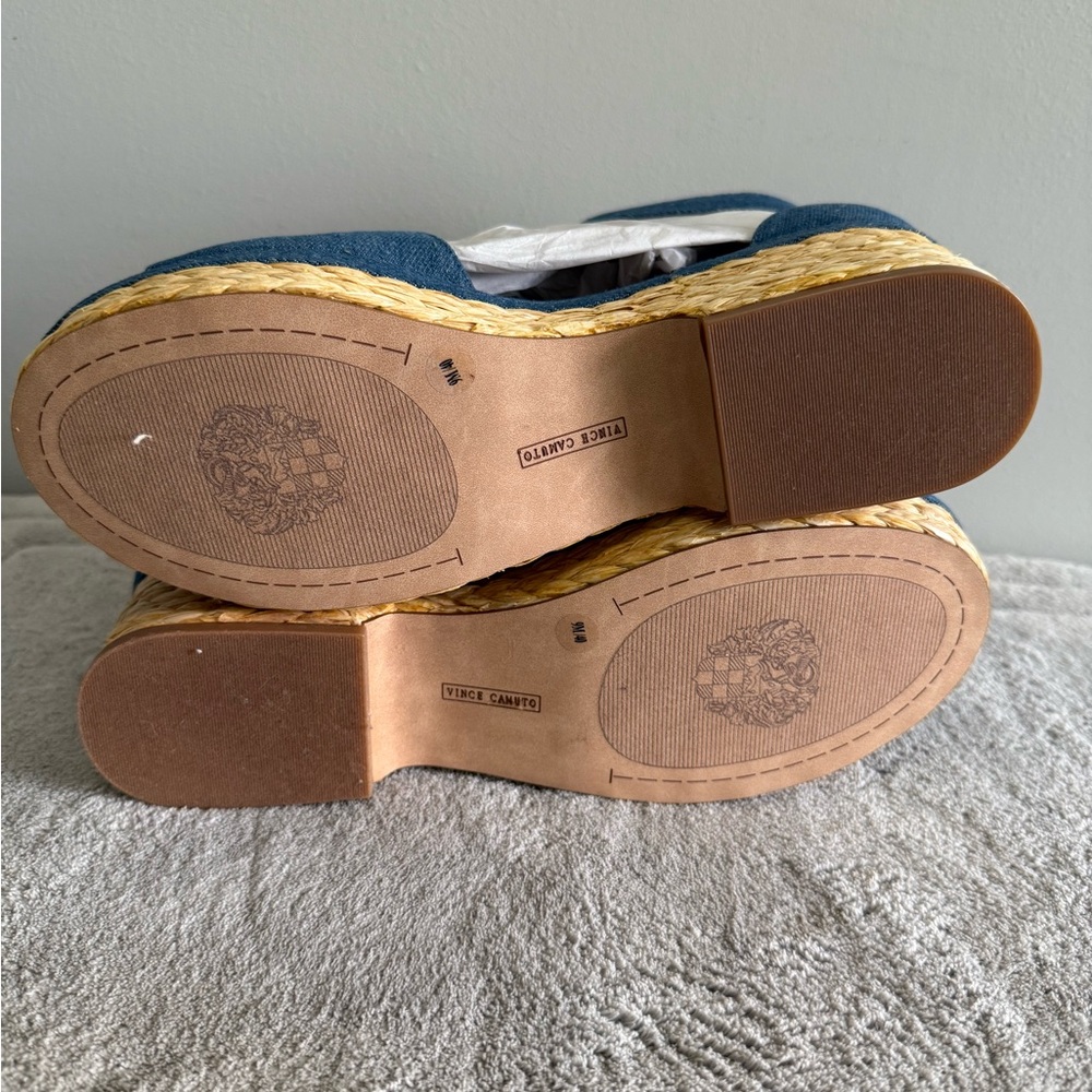 Vince Camuto Adjustable Wedge Sandals Meterry Denim 9M JUTE ROPE SIDES NEW - Picture 7 of 8